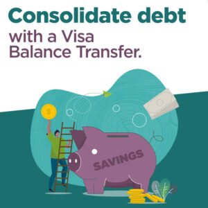 illustration of person and big piggy bank symbolizing money saved from balance transfer
