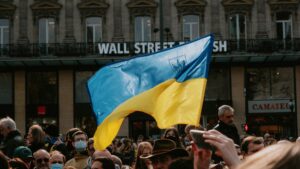 Ukraine flag, pro-Ukraine demonstration 