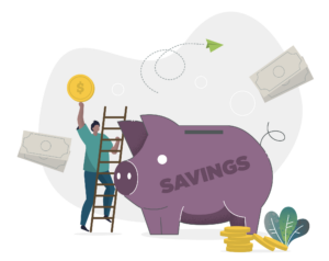 Graphic illustrating the act of saving money in a savings account.
